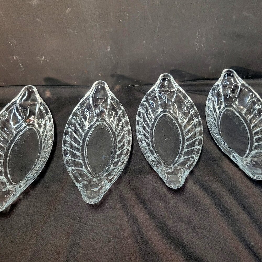 Set of 4 Vintage Banana Split Dishes/Boats Clear Heavy Glass 4.25" x 9"